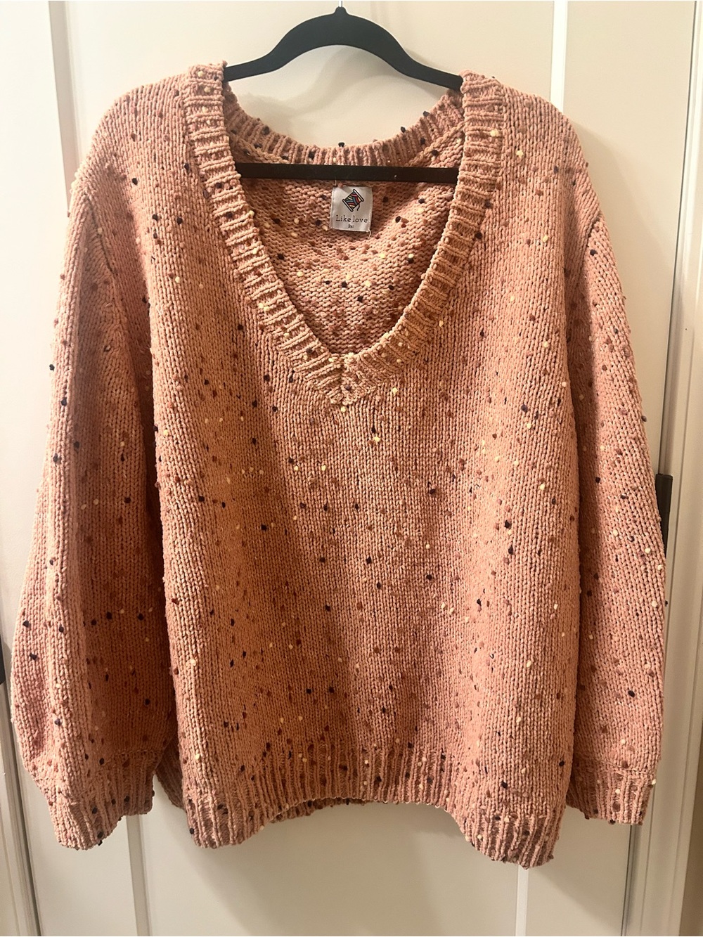 Women's Pink Speckled V-Neck Sweater
